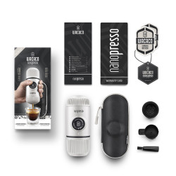 Aparat de cafea portabil Wacaco Nanopresso (alb) + carcasă solidă